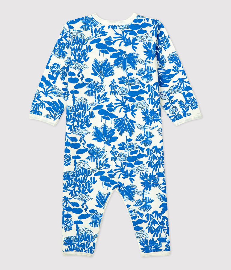 Babies' Footless Botanic Print Cotton Sleepsuit white/blue