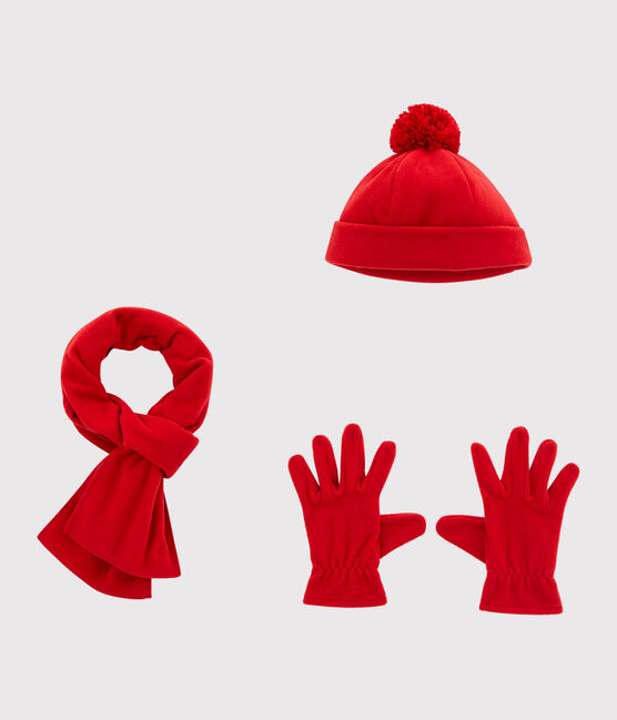Hat, gloves and scarf in sweatshirt TERKUIT red