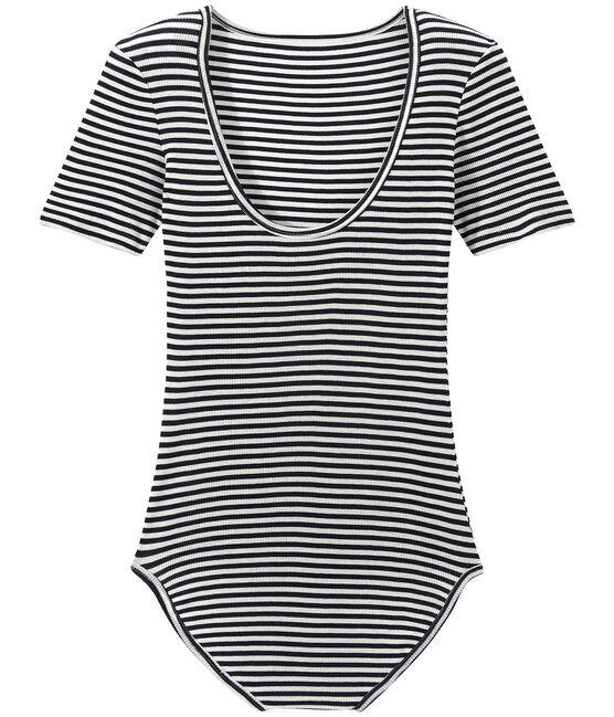 Women's second-skin cotton bodysuit SMOKING blue/LAIT white