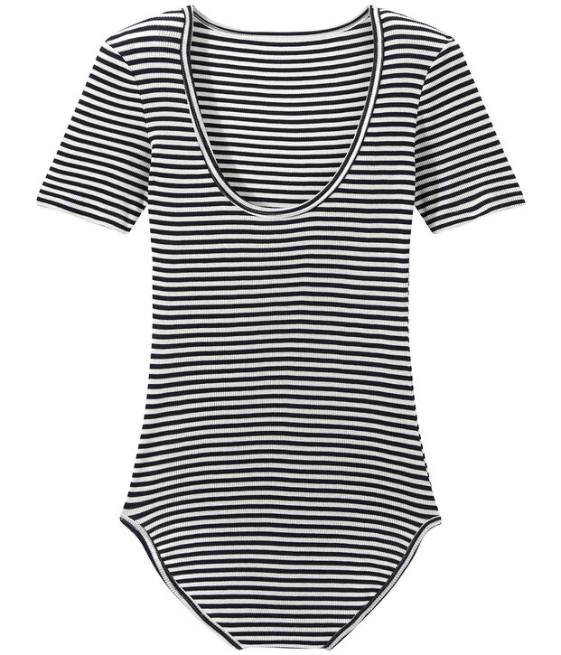 Women's second-skin cotton bodysuit blue/white