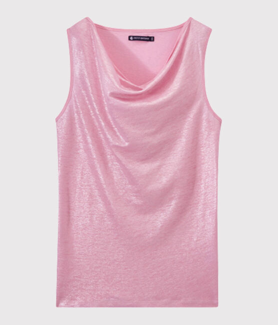 Women's iridescent linen top BABYLONE pink/ARGENT grey