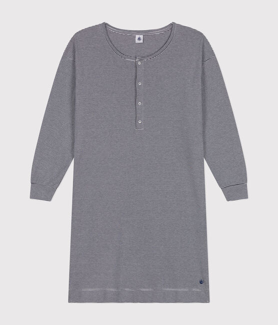Women's stripy cotton nightdress SMOKING blue/MARSHMALLOW white