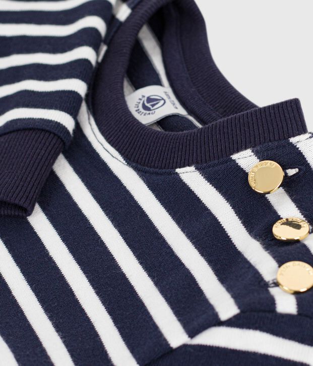 Children's long-sleeved cotton dress blue/white