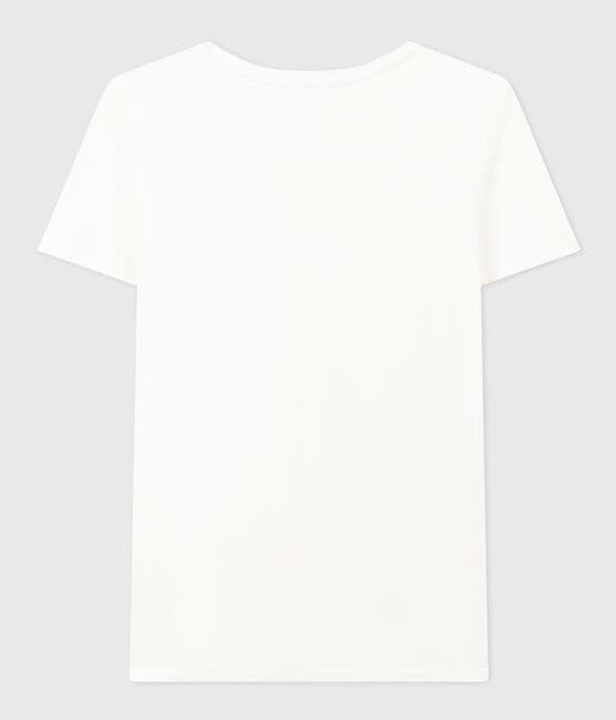 Women's Straight long-sleeved V-necked fine jersey T-shirt ECUME white
