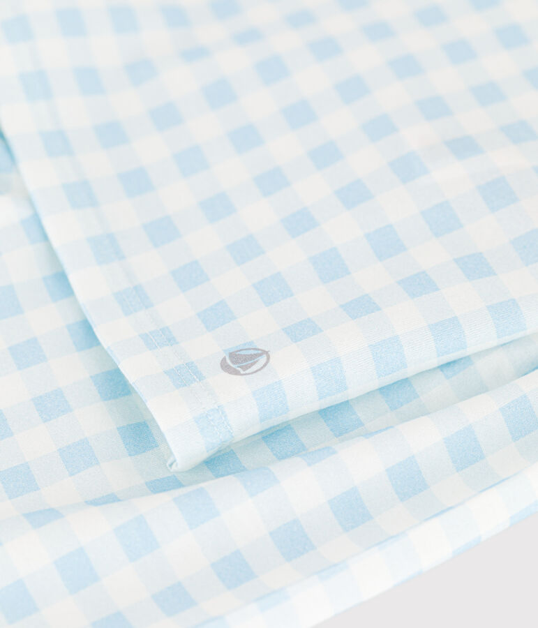 Girls' Fine Cotton Gingham Short Pyjamas white/blue