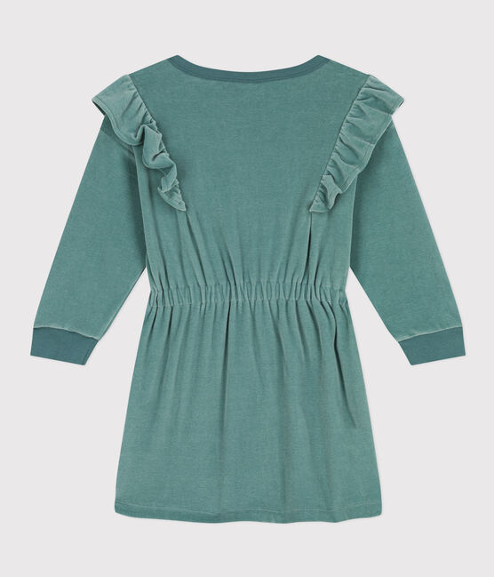 Girls' long-sleeved dress in plain bouclé velvet BRUT green