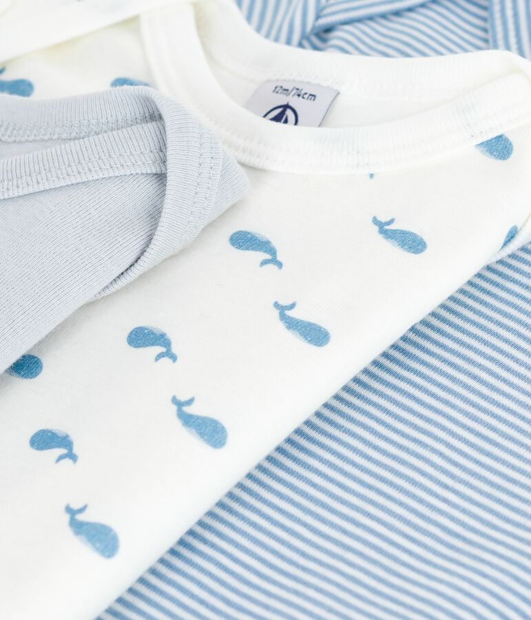 Pack of babies' long-sleeved whale-print cotton bodies multicolor