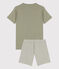 Boys' Pinstriped Short Cotton Pyjamas MARECAGE /MARSHMALLOW