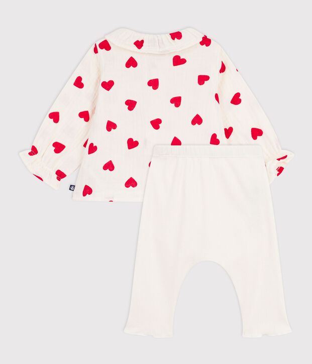 Babies' 2-piece long cotton outfit, with a printed blouse and leggings multicolor