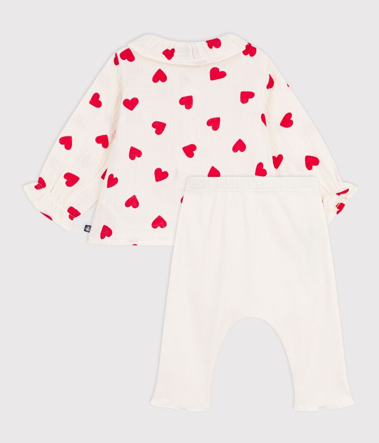Babies' 2-piece long cotton outfit, with a printed blouse and leggings multicolor