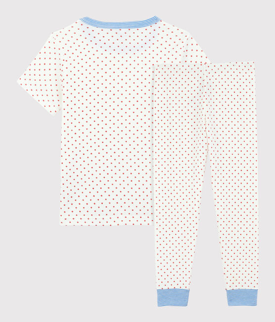 Boys' Short-Sleeved Red Star Pattern Organic Cotton Pyjamas MARSHMALLOW white/PEPS red