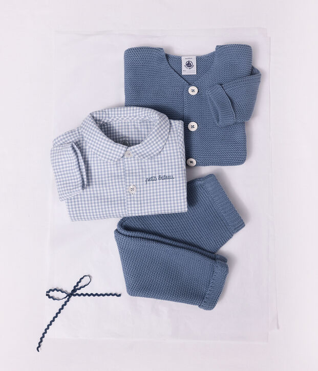 Cardigan b&eacute;b&eacute; tricot point mousse en coton uni blue