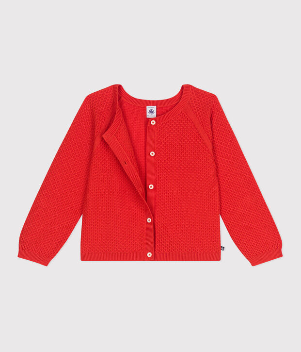 Children's fancy stitch cotton cardigan red