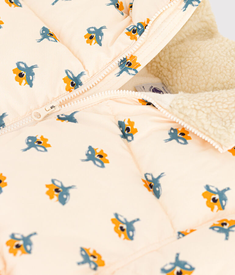 Girls' puffer jacket with fold-out hood Ecru/multicolor