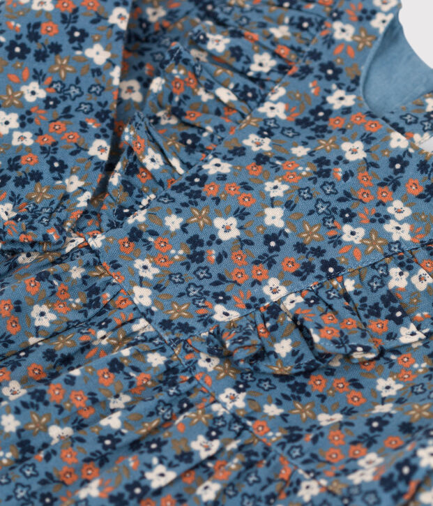 Babies' Long-Sleeved Patterned Cotton Gauze Dress blue/multicolor