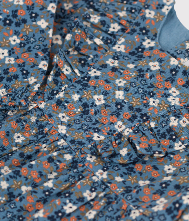 Babies' Long-Sleeved Patterned Cotton Gauze Dress blue/multicolor