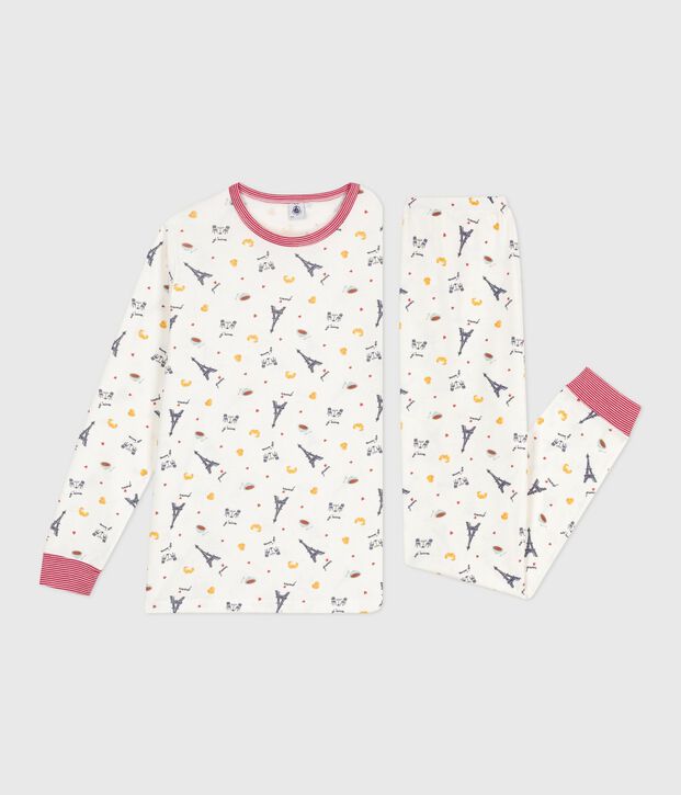 Children's Paris print cotton pyjamas white/multicolor