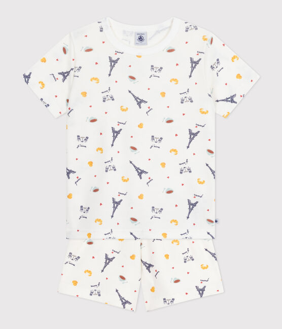 Children's short Paris print cotton pyjamas MARSHMALLOW white/MULTICO white