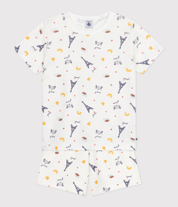 Children's short Paris print cotton pyjamas white/multicolor