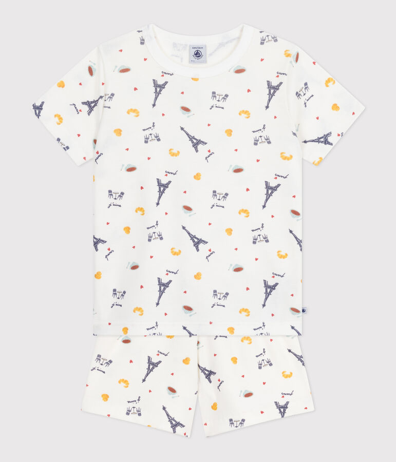 Children's short Paris print cotton pyjamas white/multicolor