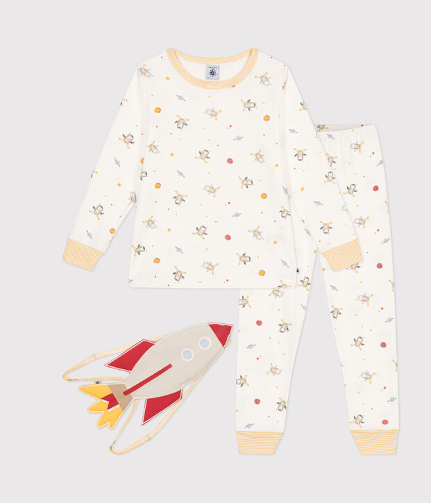 Children's' space fancy dress pyjamas in a cotton print white/multicolor
