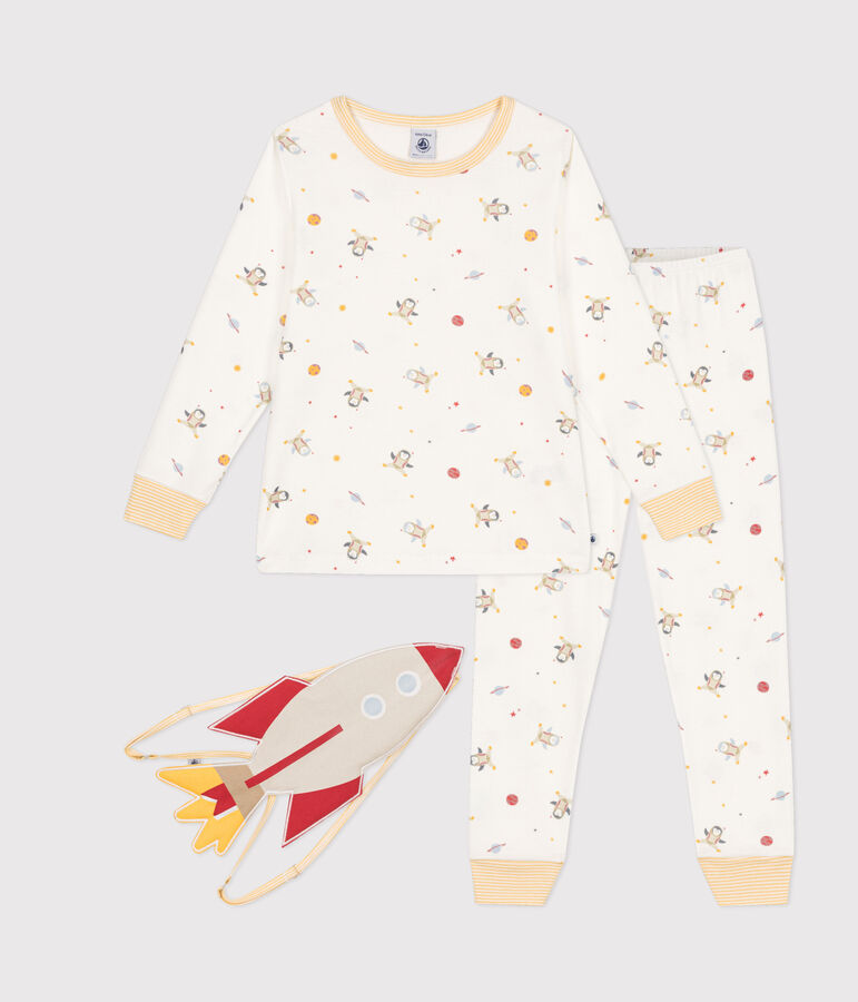 Children's' space fancy dress pyjamas in a cotton print white/multicolor