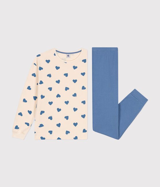 Women's cotton pyjamas in two materials BEACH blue/AVALANCHE