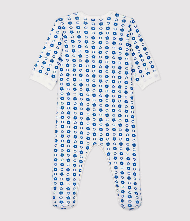 Babies' Retro Floral Organic Cotton Fleece Sleepsuit white/blue
