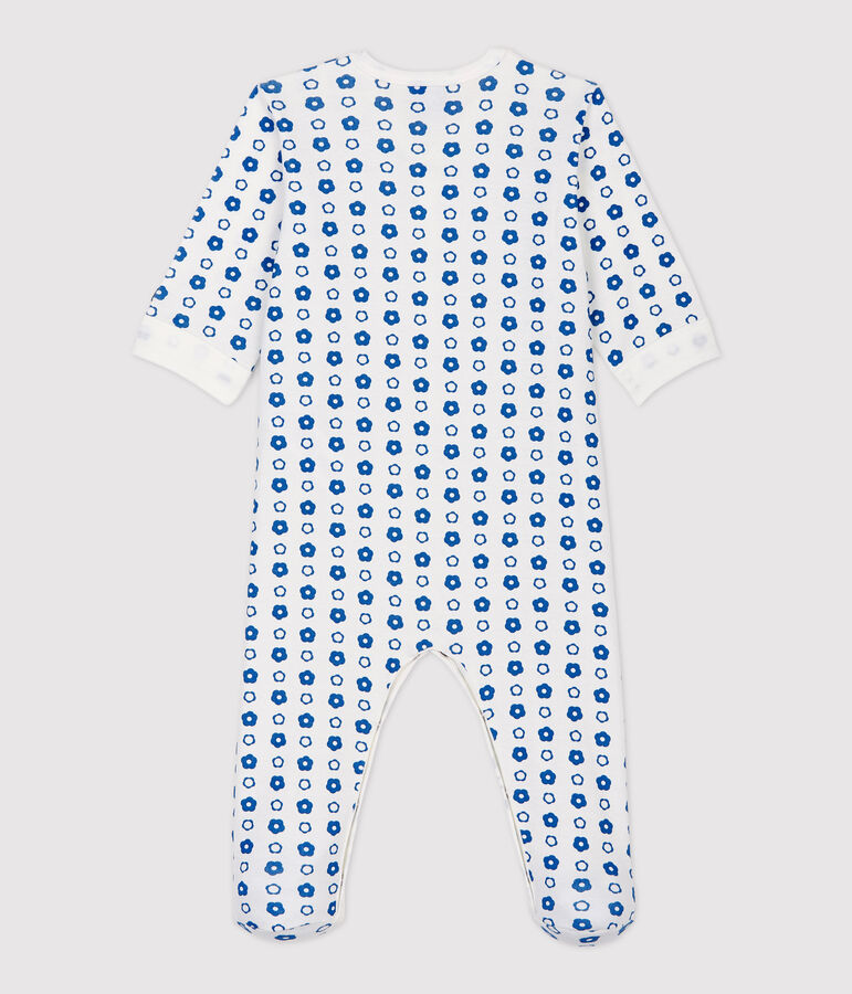 Babies' Retro Floral Organic Cotton Fleece Sleepsuit white/blue