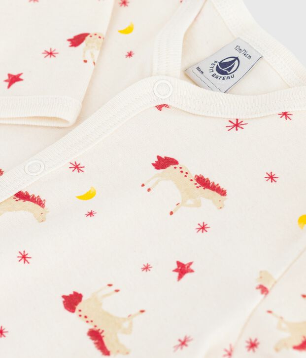 Babies' horse-print cotton footless pyjama suit Ecru/multicolor