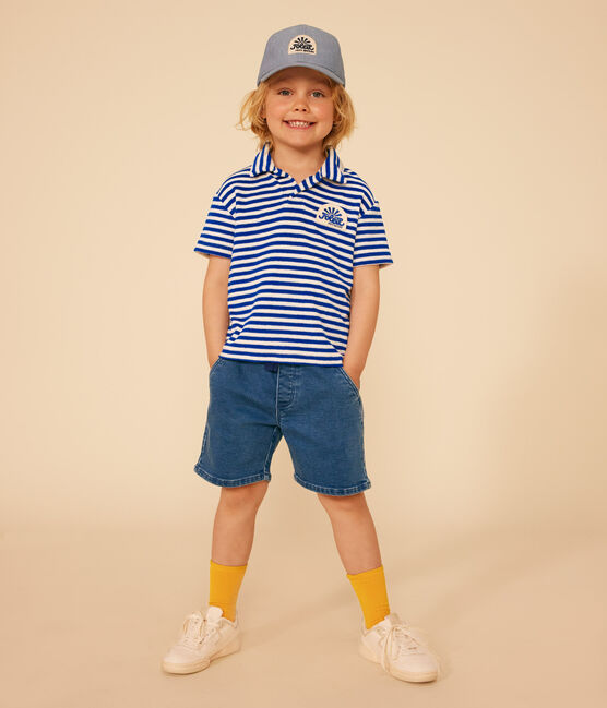 Boys' Short-Sleeved Brushed Terry Towelling Polo Shirt SURF blue/AVALANCHE