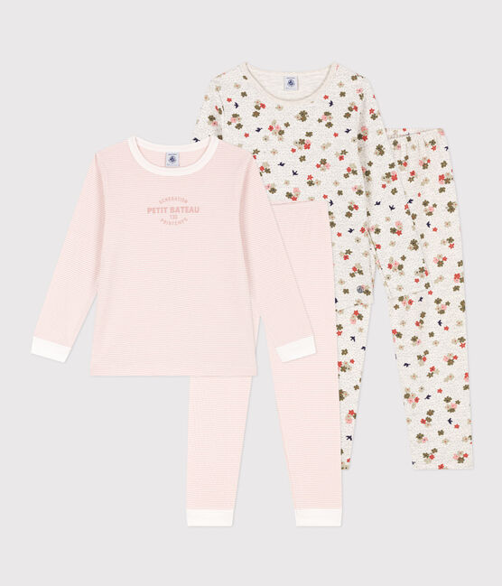 Girls' Flower and Stripe Cotton Pyjamas - 2-Pack variante 1