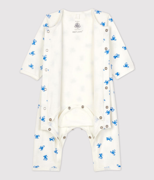 Babies' Footless Organic Cotton Bodyjama white/blue