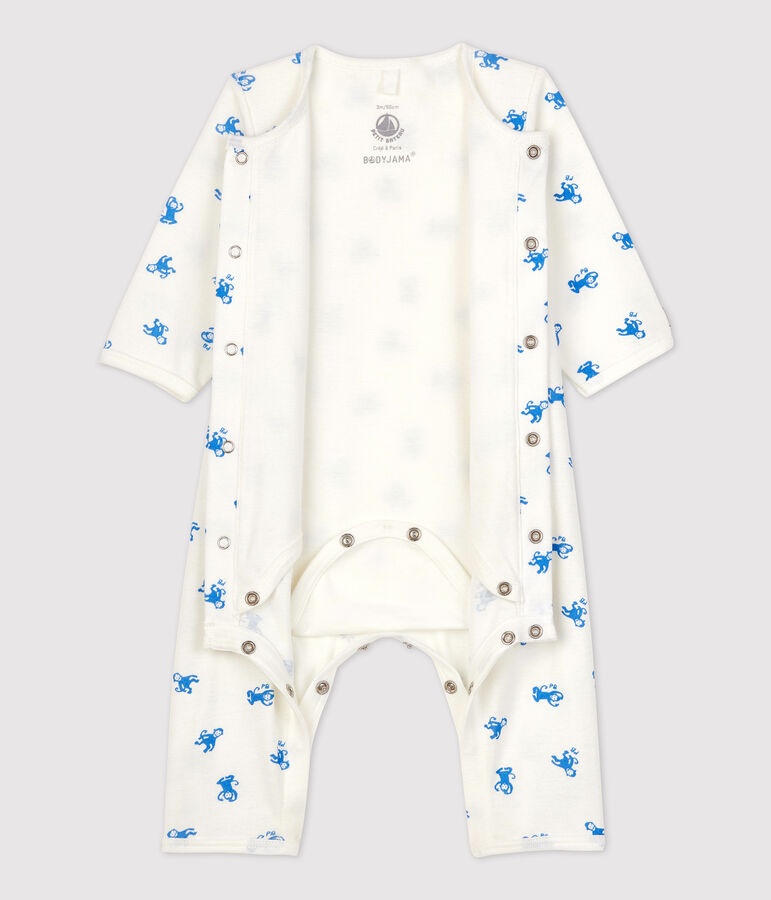 Babies' Footless Organic Cotton Bodyjama white/blue