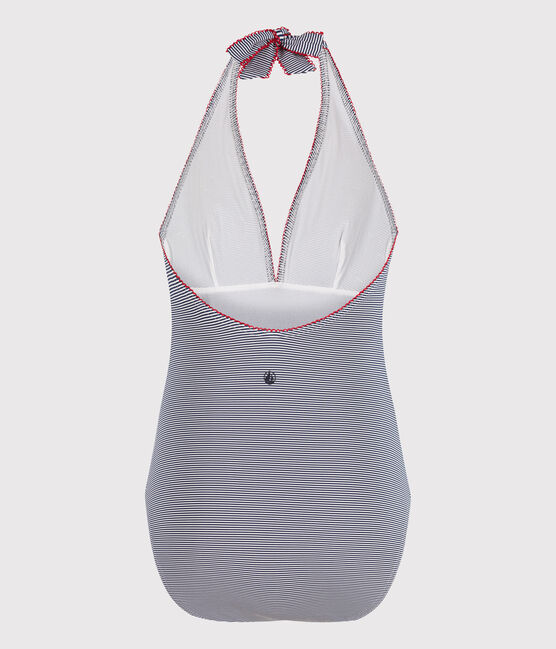 Women's one-piece striped swimsuit MEDIEVAL blue/MARSHMALLOW white