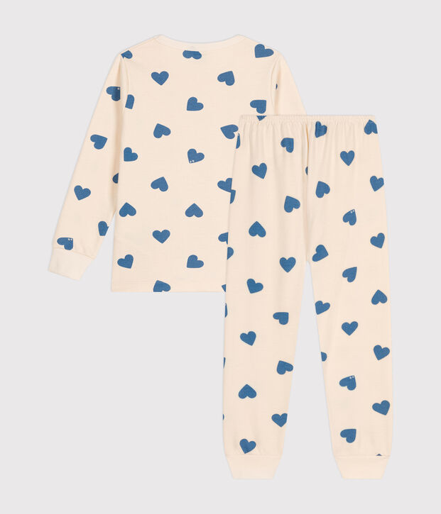 Children's pyjamas in heart print brushed fleece blue/blue