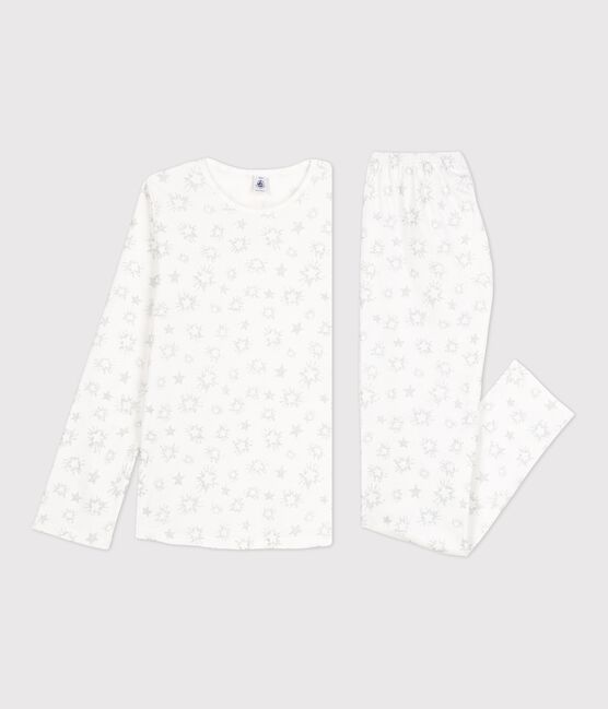 Girls' Star Print Cotton Pyjamas MARSHMALLOW white/MULTICO white