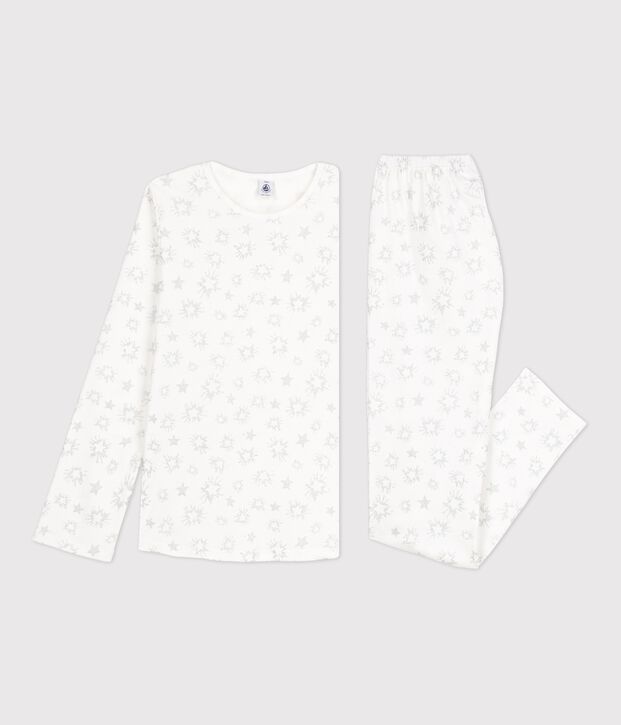 Girls' Star Print Cotton Pyjamas white/multicolor