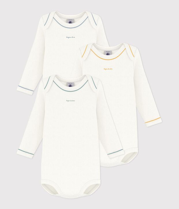 Pack of plain cotton long-sleeved baby bodies multicolor