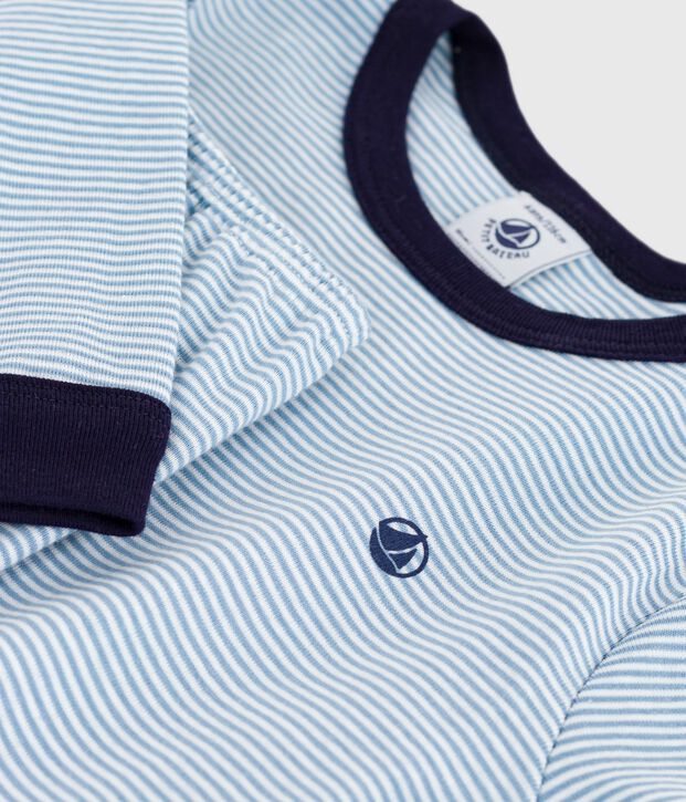 Children's stripy cotton pyjamas blue/white