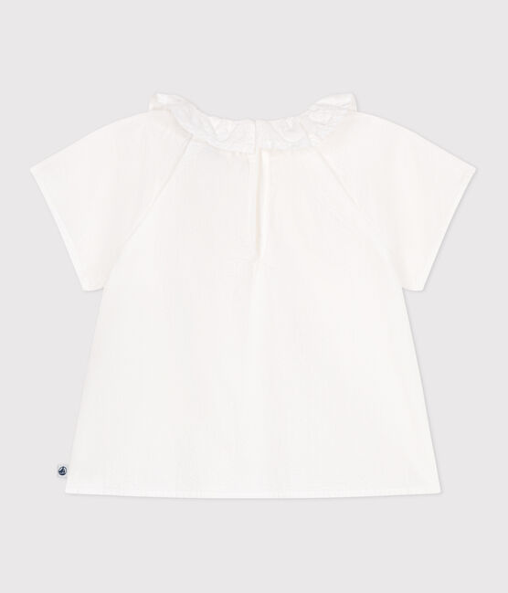 Babies' short-sleeved stripy seersucker blouse ECUME white