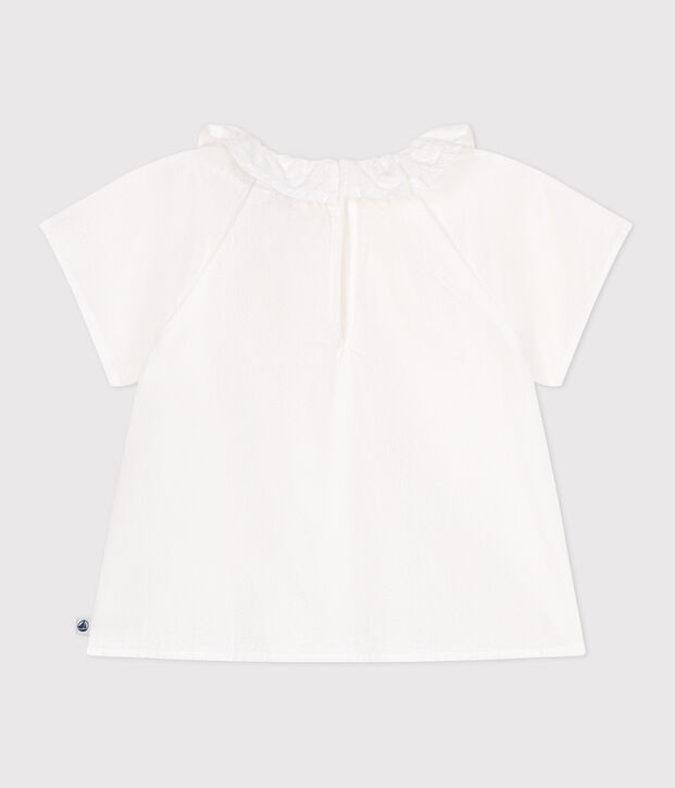 Babies' short-sleeved stripy seersucker blouse white