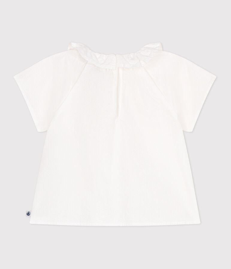 Babies' short-sleeved stripy seersucker blouse white