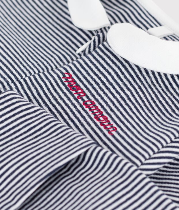 Babies' stripy printed cotton pyjama suit blue/white