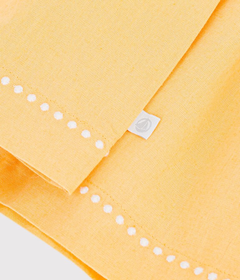 Babies' short-sleeved plain cotton/linen dress yellow