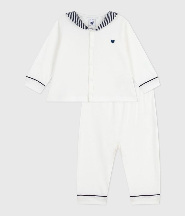 Babies' two-piece pyjamas with a sailor collar white