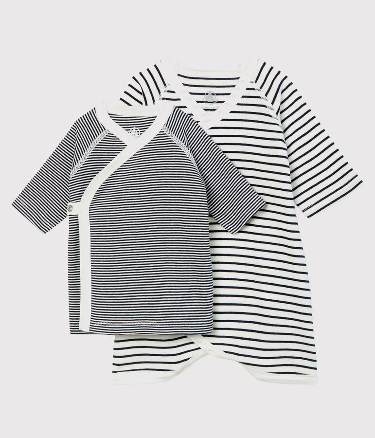 Babies' Stripy Organic Cotton Kimono Bodysuit and Undershirt Set multicolor