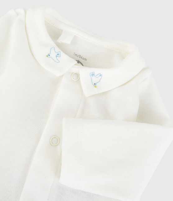 Babies' Organic Cotton Bodysuit with Embroidered Collar MARSHMALLOW white