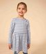 Girls' long-sleeved dress in stripy thick cotton