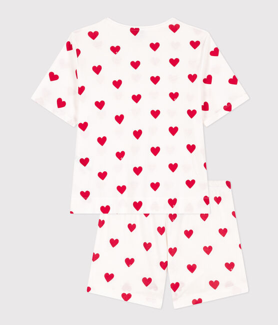 Women's Heart Themed Cotton Short Pyjamas MARSHMALLOW white/TERKUIT red